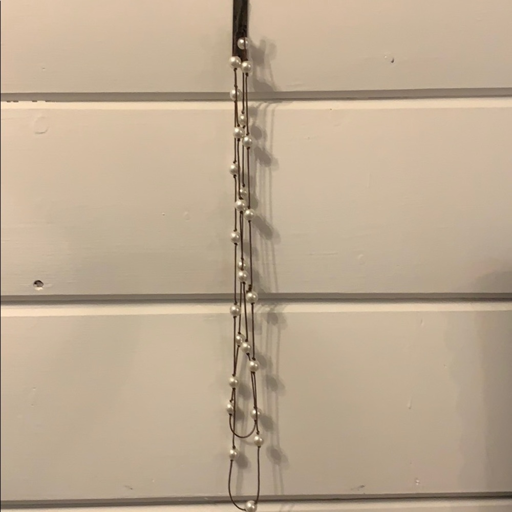 Faux pearl and brown twine necklace/bracelet